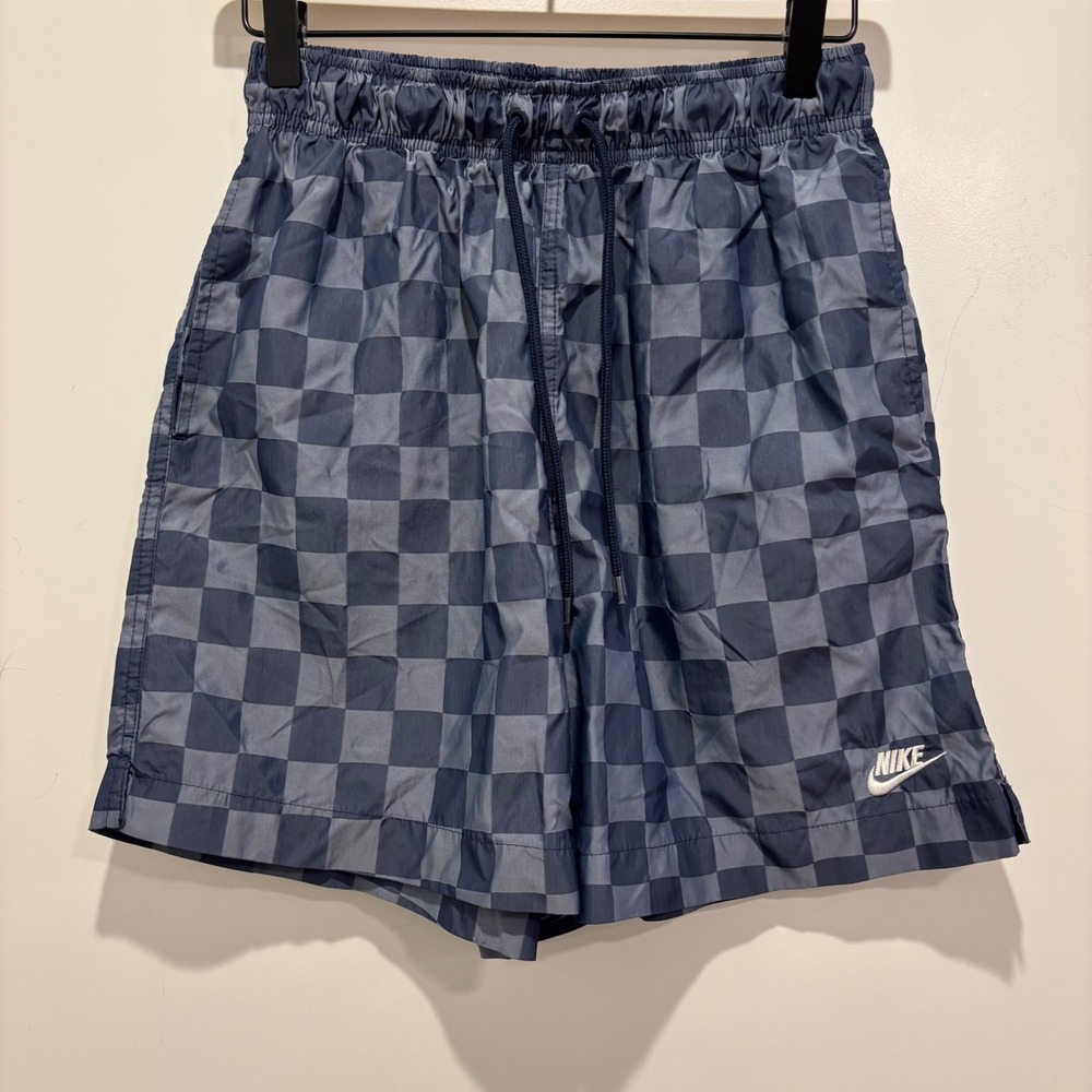 Nike Mens Navy Blue Checkerboard Woven Shorts Small DA0051-410 Sportswear